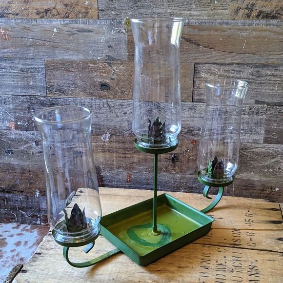 Vintage Metal Green Candelabra With Glass Globes - Picture 10 of 15
